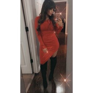 Red Long Sleeve Sweater Dress